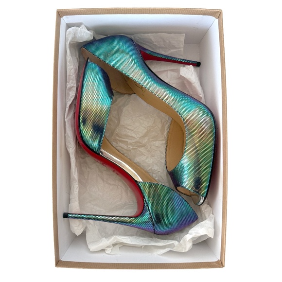 Christian Louboutin Tissu Digitale Scarabe Demi You 100 Peep Toe Heels - Picture 2 of 6